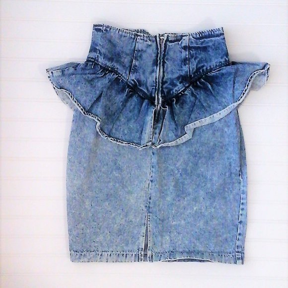 Acid Wash Peplum Pencil Skirt